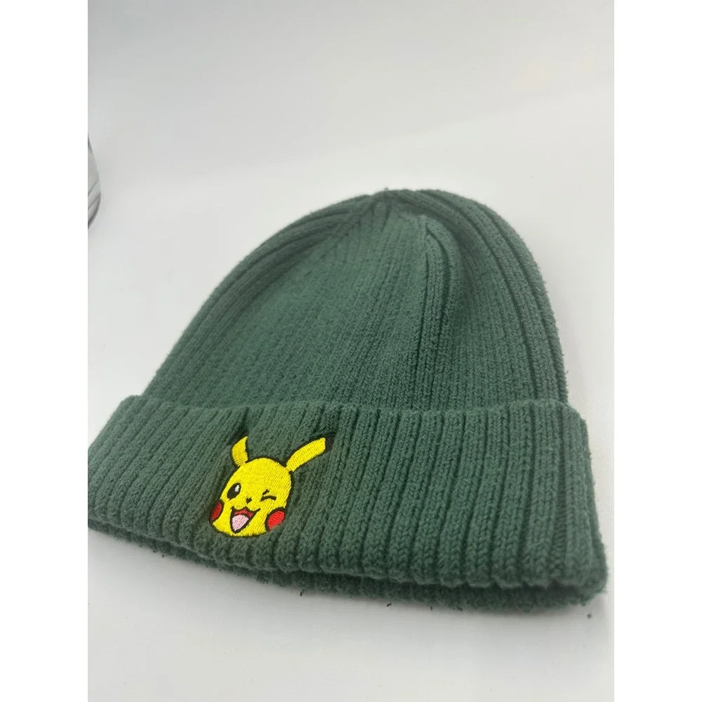 H&M Pokemon Pikachu Beanie Green Ribbed Knit Kids Hat US 6X/10 O/N 930371